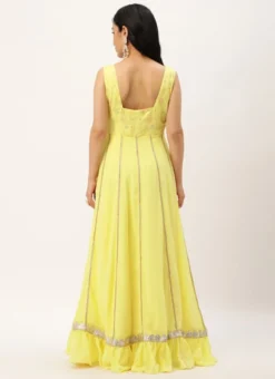 Yellow Embroidered Georgette Kali Gown Festive Wear -Mahra Clothing Shop Yellow Embroidered Georgette Kali Gown IWBS02301799 b