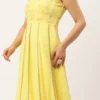 Teen Girls Yellow Embroidered Georgette Kali Gown Festive Wear