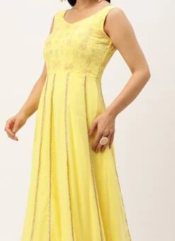 Teen Girls Yellow Embroidered Georgette Kali Gown Festive Wear