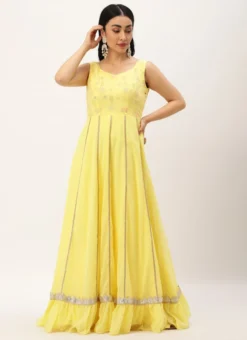 Teen Girls Yellow Embroidered Georgette Kali Gown Festive Wear -Mahra Clothing Shop Yellow Embroidered Georgette Kali Gown IWBS02301799 u 1
