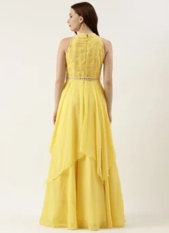 Teen Girls Yellow Embroidered Handkerchief Gown Festive Wear 7 Teen Girls Yellow Embroidered Handkerchief Gown Festive Wear -Mahra Clothing Shop Yellow Embroidered Handkerchief Gown IWBS02301790 b