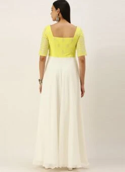 Teen Girls Yellow Embroidered N White Floor Length Gown Party Wear -Mahra Clothing Shop Yellow Embroidered N White Floor Length Gown IWBS02111106 b