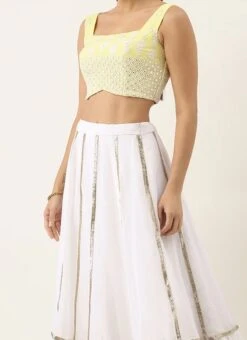 Teen Girls Yellow Embroidered N White Georgette Kali Lehenga Party Wear