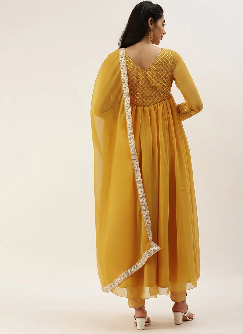 Yellow Embroidered Net Anarkali Set Festive Wear 4 Yellow Embroidered Net Anarkali Set Festive Wear - Image 4