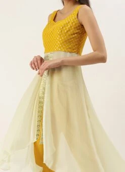 Teen Girls Yellow Embroidered Net Salwar Set Festive Wear