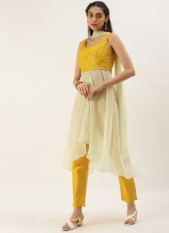 Teen Girls Yellow Embroidered Net Salwar Set Festive Wear -Mahra Clothing Shop Yellow Embroidered Net Salwar Set SLBS02205087 u