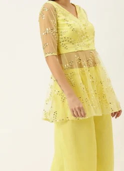 Yellow Embroidered Peplum Top Festive Wear
