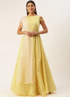 Dupatta From Yellow Foil Printed Cotton Gown After Six Wear -Mahra Clothing Shop Yellow Foil Printed Cotton Gown IWBS02301723 u