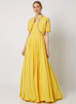 Yellow Georgette Embroidered Anarkali Suit Wedding Wear -Mahra Clothing Shop Yellow Georgette Embroidered Anarkali Suit SLDVC166 u