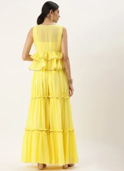 Bottom From Yellow Georgette Embroidered Crop Top N Sharara Set After Six Wear -Mahra Clothing Shop Yellow Georgette Embroidered Crop Top N Sharara Set IWBS02212558 b