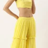 Teen Girls Yellow Georgette Embroidered Crop Top N Sharara Set Party Wear