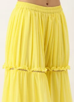 Bottom From Yellow Georgette Embroidered Crop Top N Sharara Set After Six Wear -Mahra Clothing Shop Yellow Georgette Embroidered Crop Top N Sharara Set IWBS02212558 rrc2