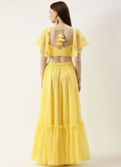 Teen Girls Yellow Georgette Embroidered Crop Top Skirt Set Party Wear -Mahra Clothing Shop Yellow Georgette Embroidered Crop Top Skirt Set IWBS02211132 b