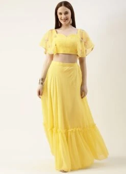 Teen Girls Yellow Georgette Embroidered Crop Top Skirt Set Party Wear -Mahra Clothing Shop Yellow Georgette Embroidered Crop Top Skirt Set IWBS02211132 u