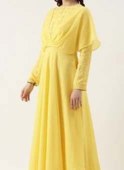 Teen Girls Yellow Georgette Embroidered Gown Festive Wear