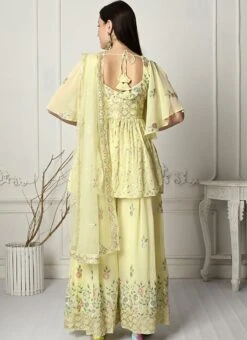 Teen Girls Yellow Georgette Embroidered Palazzo Suit Wedding Wear 7 Teen Girls Yellow Georgette Embroidered Palazzo Suit Wedding Wear -Mahra Clothing Shop Yellow Georgette Embroidered Palazzo Suit SLBS02303903 b 3