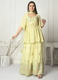 Teen Girls Yellow Georgette Embroidered Palazzo Suit Wedding Wear 6 Teen Girls Yellow Georgette Embroidered Palazzo Suit Wedding Wear -Mahra Clothing Shop Yellow Georgette Embroidered Palazzo Suit SLBS02303903 u 3