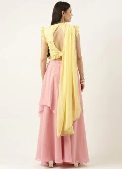 Teen Girls Yellow Georgette Embroidered Pink Lehenga Set Festive Wear -Mahra Clothing Shop Yellow Georgette Embroidered Pink Lehenga Set GHBS02212624 b 1
