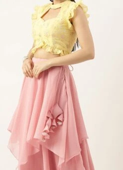 Yellow Georgette Embroidered Pink Lehenga Set Festive Wear
