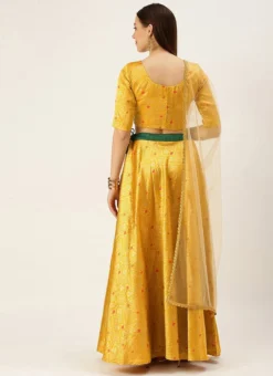Teen Girls Yellow Jacquard N Green Umbrella Lehenga Festive Wear -Mahra Clothing Shop Yellow Jacquard N Green Umbrella Lehenga GHBS02111112 b