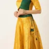 Teen Girls Yellow Jacquard N Green Umbrella Lehenga Festive Wear