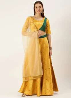 Teen Girls Yellow Jacquard N Green Umbrella Lehenga Festive Wear -Mahra Clothing Shop Yellow Jacquard N Green Umbrella Lehenga GHBS02111112 u