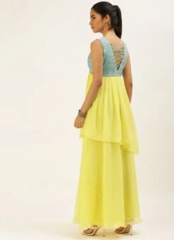 Teen Girls Yellow N Blue Georgette Sequins Gown Festive Wear -Mahra Clothing Shop Yellow N Blue Georgette Sequins Gown IWBS02208469 b