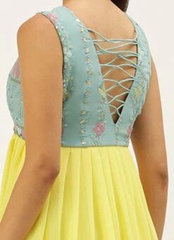 Teen Girls Yellow N Blue Georgette Sequins Gown Festive Wear -Mahra Clothing Shop Yellow N Blue Georgette Sequins Gown IWBS02208469 rrc2