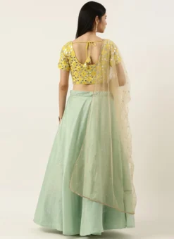 Teen Girls Yellow N Green Embroidered Low Neck Lehenga Party Wear -Mahra Clothing Shop Yellow N Green Embroidered Low Neck Lehenga GHBS02205861 b