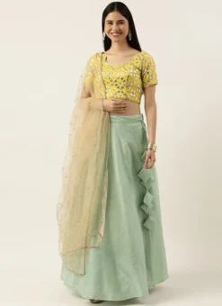 Teen Girls Yellow N Green Embroidered Low Neck Lehenga Party Wear -Mahra Clothing Shop Yellow N Green Embroidered Low Neck Lehenga GHBS02205861 u