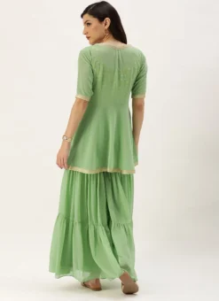 Teen Girls Yellow N Green Embroidered Sharara Suit Festive Wear -Mahra Clothing Shop Yellow N Green Embroidered Sharara Suit IWBS02203507 b