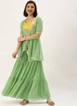 Teen Girls Yellow N Green Embroidered Sharara Suit Festive Wear -Mahra Clothing Shop Yellow N Green Embroidered Sharara Suit IWBS02203507 u