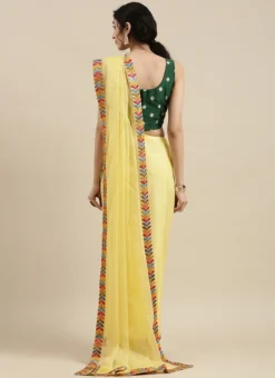 Green Jacquard N Yellow Organza Saree Party Wear -Mahra Clothing Shop Yellow N Green Jacquard Border Saree SABS02111076 b