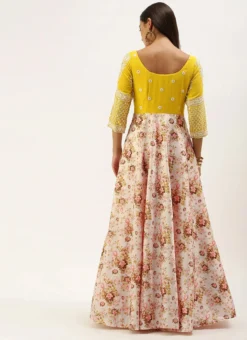 Yellow N Pink Embroidered Floor Length Gown Festive Wear -Mahra Clothing Shop Yellow N Pink Embroidered Floor Length Gown IWBS02107555 b