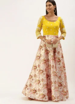 Yellow N Pink Embroidered Floor Length Gown Festive Wear -Mahra Clothing Shop Yellow N Pink Embroidered Floor Length Gown IWBS02107555 u