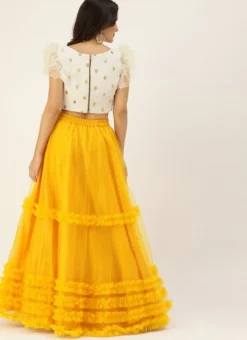 Yellow N White Embroidered Skirt Set Festive Wear -Mahra Clothing Shop Yellow N White Embroidered Skirt Set IWBS02101747 b