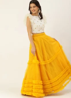 Yellow N White Embroidered Skirt Set Festive Wear -Mahra Clothing Shop Yellow N White Embroidered Skirt Set IWBS02101747 u