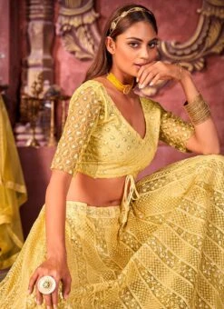 Yellow Net Embroidered And Sequins Umbrella Lehenga Party Wear -Mahra Clothing Shop Yellow Net Embroidered and Sequins Umbrella Lehenga GHSAK42436002 b
