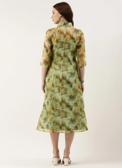 Teen Girls Yellow Organza Digital Printed Coat Style Dress Party Wear -Mahra Clothing Shop Yellow Organza Digital Printed Coat Style Dress IWBS02301807 b