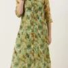 Teen Girls Yellow Organza Digital Printed Coat Style Dress Party Wear