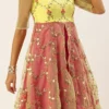 Teen Girls Yellow Organza N Hot Pink Layered Style Gown Festive Wear