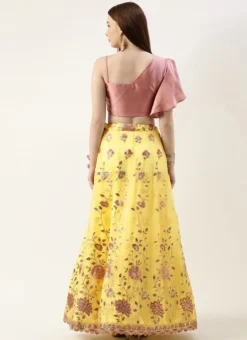 Skirt From Yellow Organza N Pink Art Silk Skirt N Top Set After Six Wear -Mahra Clothing Shop Yellow Organza N Pink Art Silk Skirt N Top Set IWBS02211065 b