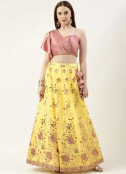 Skirt From Yellow Organza N Pink Art Silk Skirt N Top Set After Six Wear -Mahra Clothing Shop Yellow Organza N Pink Art Silk Skirt N Top Set IWBS02211065 u