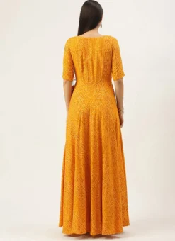 Yellow Printed Angarkha Gown Festive Wear -Mahra Clothing Shop Yellow Printed Angarkha Gown IWBS02110834 b
