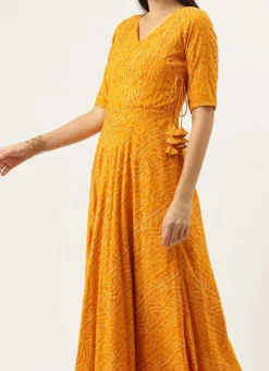 Yellow Printed Angarkha Gown Festive Wear