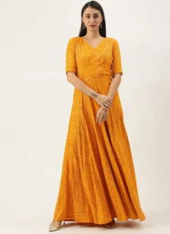 Yellow Printed Angarkha Gown Festive Wear -Mahra Clothing Shop Yellow Printed Angarkha Gown IWBS02110834 u