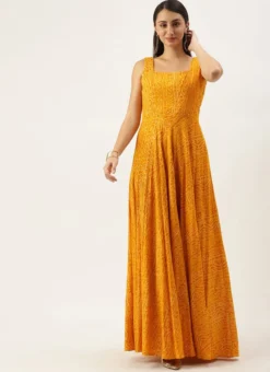 Yellow Printed Strap Neck Dress After Six Wear -Mahra Clothing Shop Yellow Printed Strap Neck Dress DRBS02109710 u