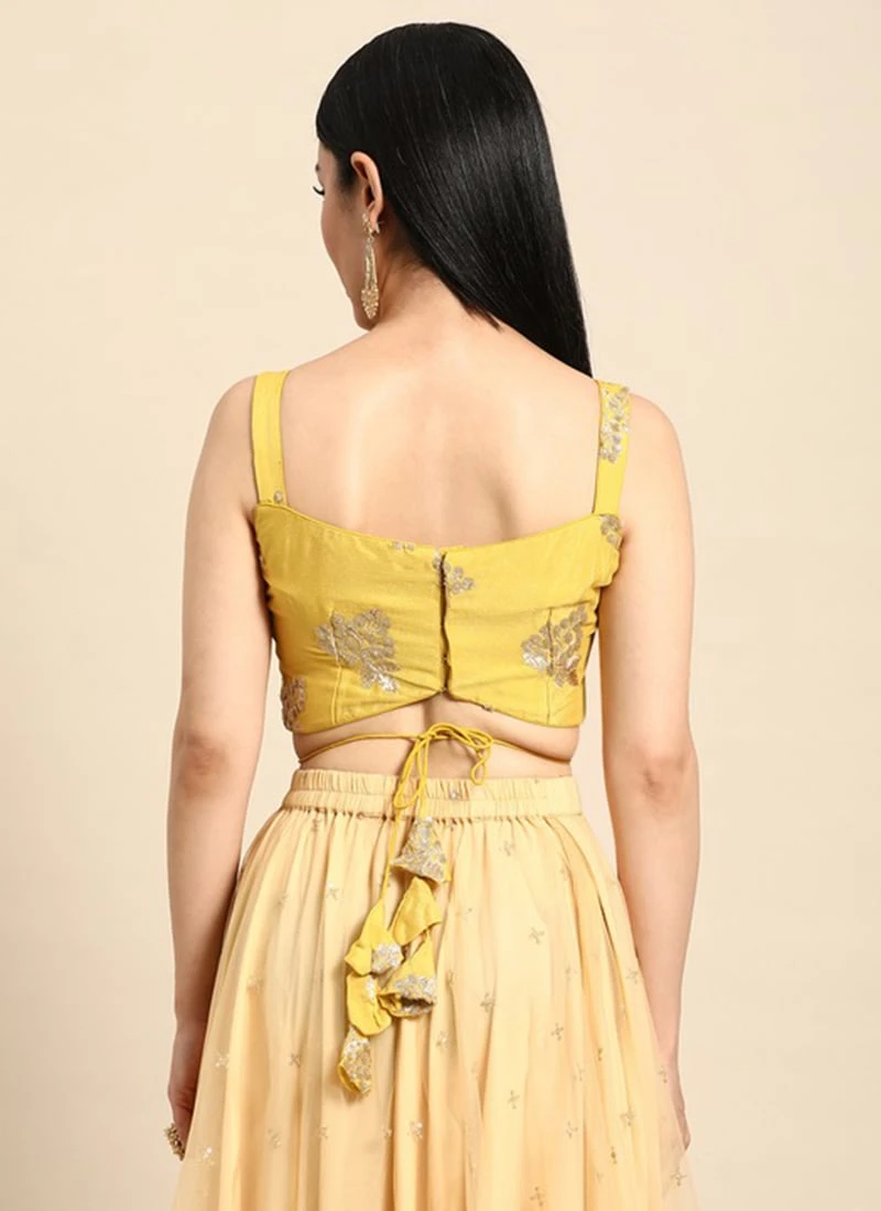 Yellow Sequins Embroidered Chinon Blouse Festive Wear 4 Yellow Sequins Embroidered Chinon Blouse Festive Wear - Image 4