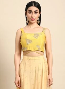 Yellow Sequins Embroidered Chinon Blouse Festive Wear 10 Yellow Sequins Embroidered Chinon Blouse Festive Wear -Mahra Clothing Shop Yellow Sequins Embroidered Chinon Blouse BLBS02301971 u