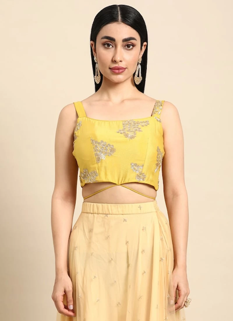 Yellow Sequins Embroidered Chinon Blouse Festive Wear 3 Yellow Sequins Embroidered Chinon Blouse Festive Wear - Image 3